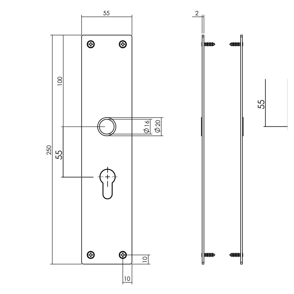 Tek. Knopschild 250x55x2mm zwart pc55 VDS 50101 - Deurbeslag-en-meer