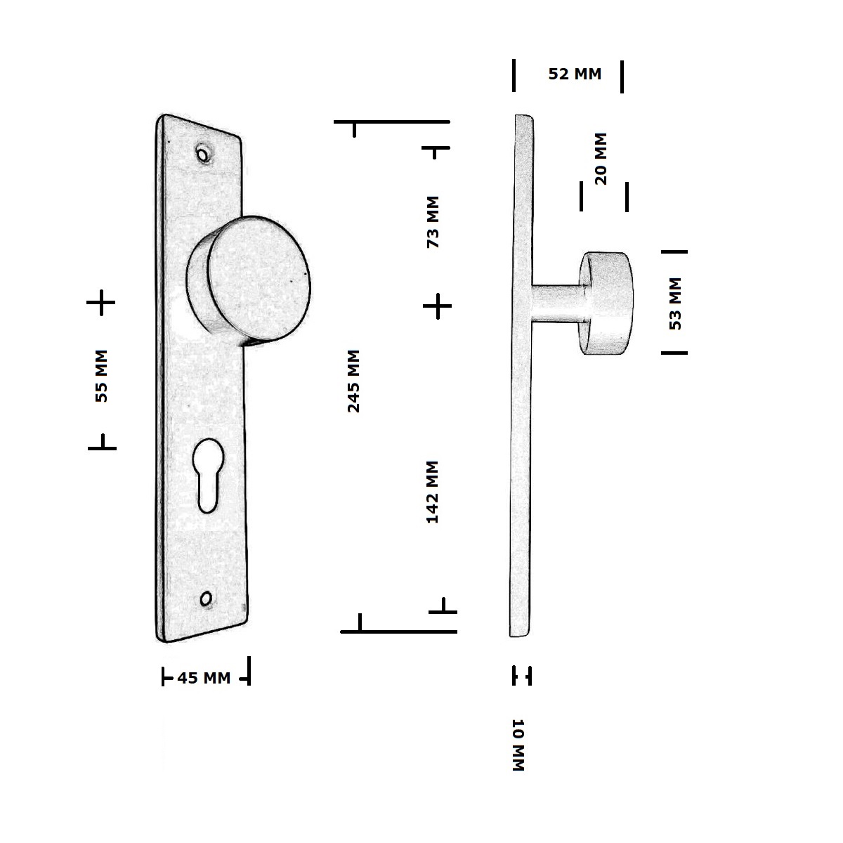 Tek. Knopschild PC55 mat zwart 245x45mm Saar-Noor - VDS 54261 - Deurbeslag-en-meer