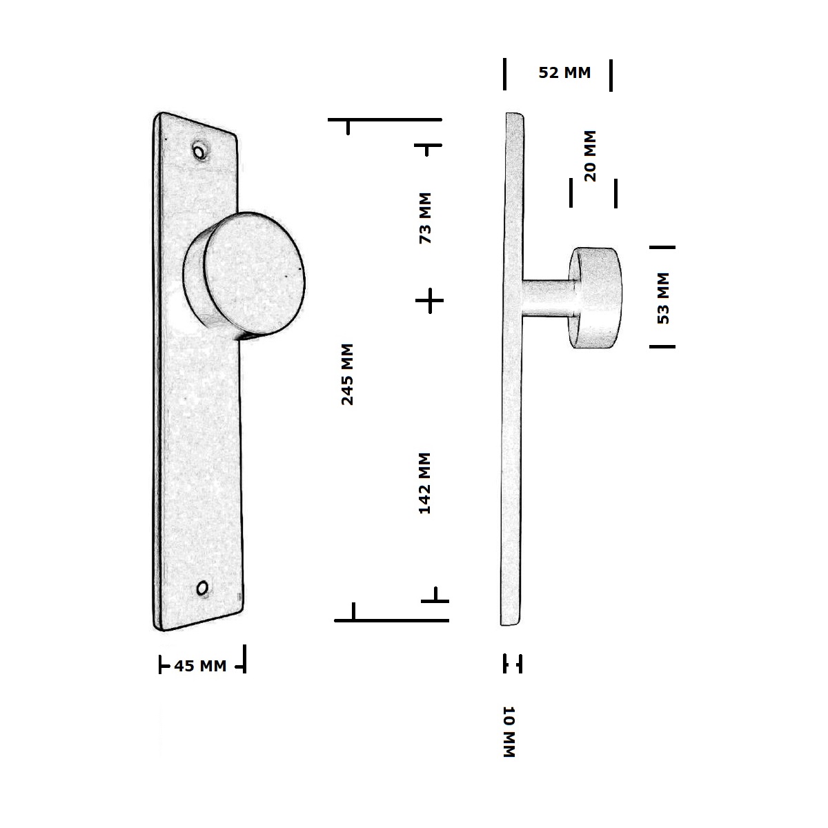 Tek. Knopschild blind mat zwart 245x45mm Saar-Noor - VDS 54259 - Deurbeslag-en-meer.