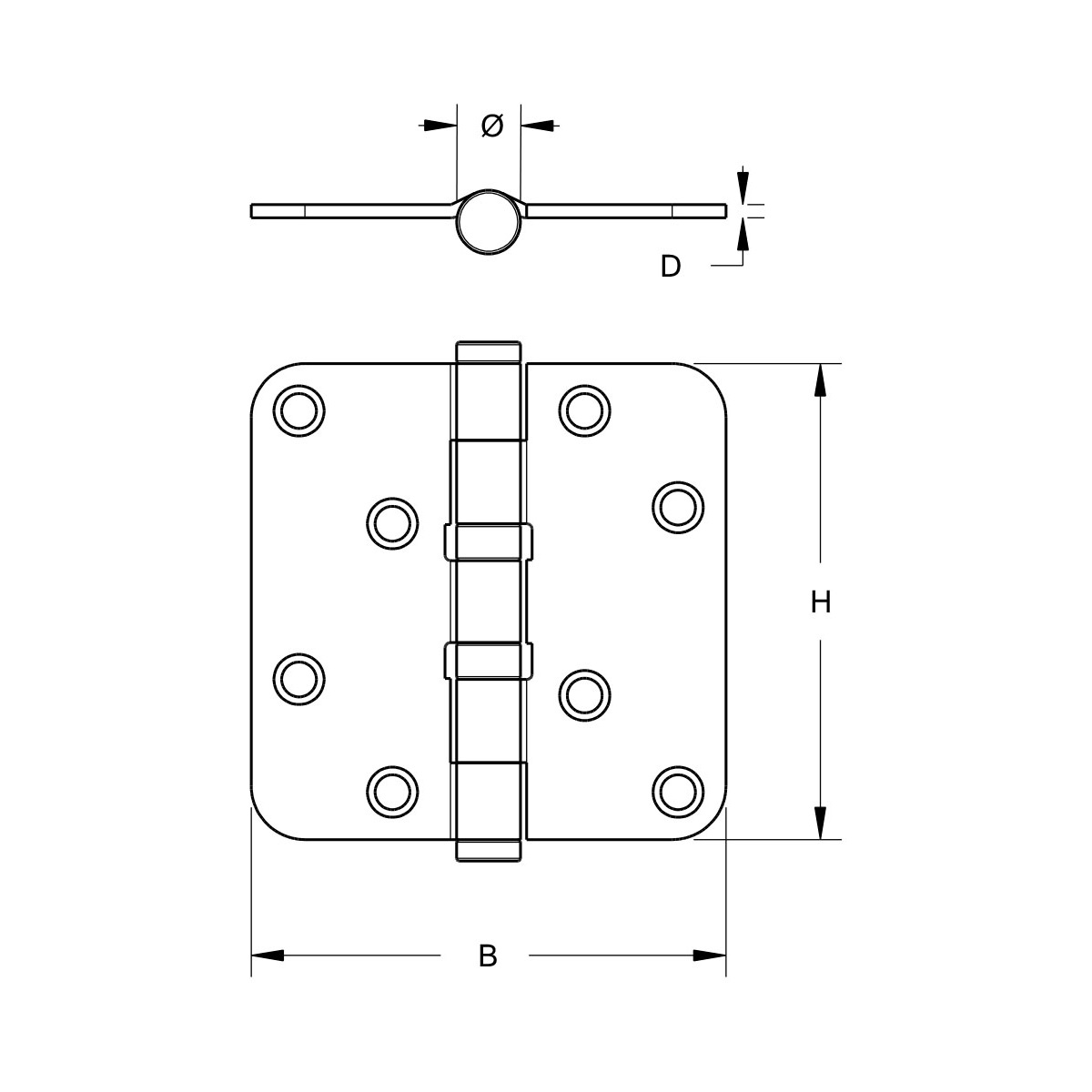 Tek. Kogelscharnier DX 89x89mm afgerond zwart - Dulimex H367-89893104 - 6730.134.8989 - Deurbeslag-en-meer