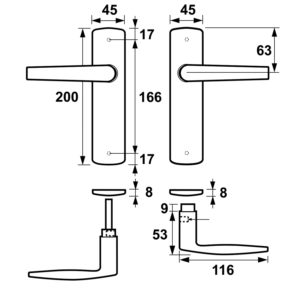 Tek. Krukgarnituur AXA 6210-Curve blind F1 geslepen 62185011E - Deurbeslag-en-meer.nl