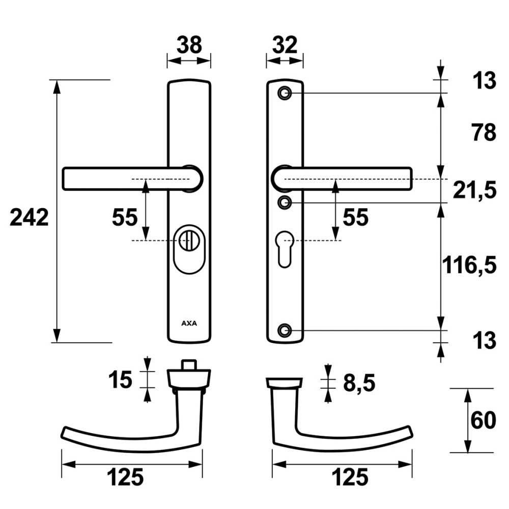 Tek. Krukgarnituur SMAL Curve Plus PC55 SKG3 F1 - AXA 6765101155K - Deurbeslag-en-meer