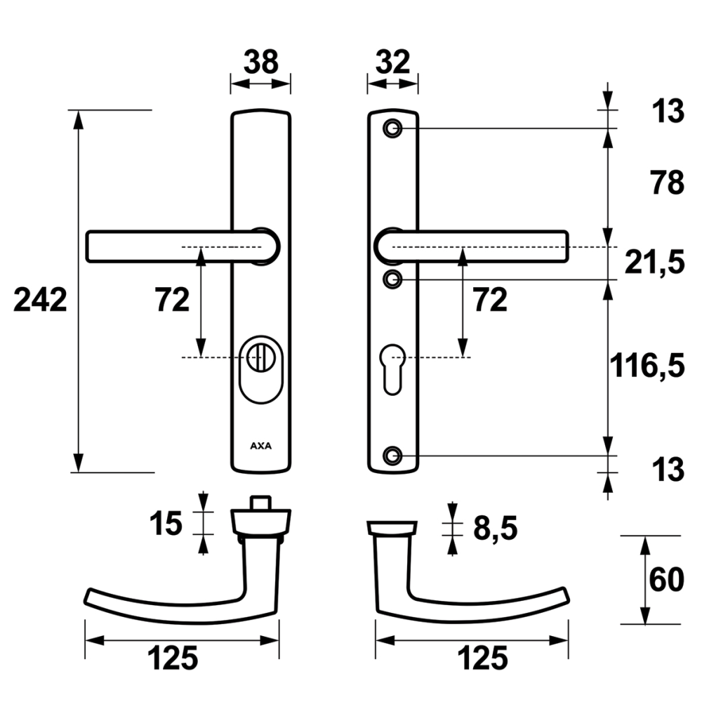 Tek. Krukgarnituur SMAL Curve Plus PC72 SKG3 F1 - AXA 6765101172K - Deurbeslag-en-meer