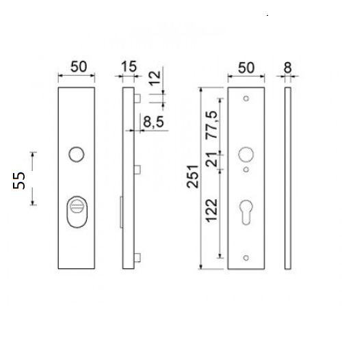 Tek. Krukgarnituur 251/15 aluminium F1 zilver PC55 SKG3 + kruk 332/125 AMI - Deurbeslag-en-meer.nl