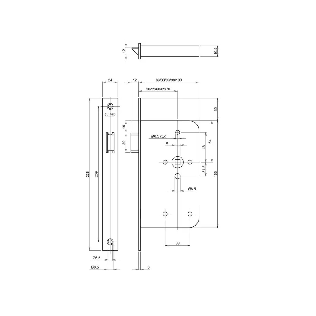 Tek. Loopslot Lips 2465-17T24-60 - Assa Abloy - Lips - Deurbeslag-en-meer