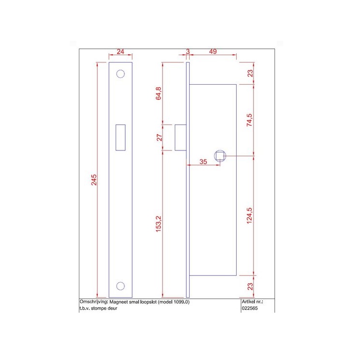 Tek. Magneet loopslot smal zwart DM35 022565 voor stompe deur - Deurbeslag-en-meer.nl