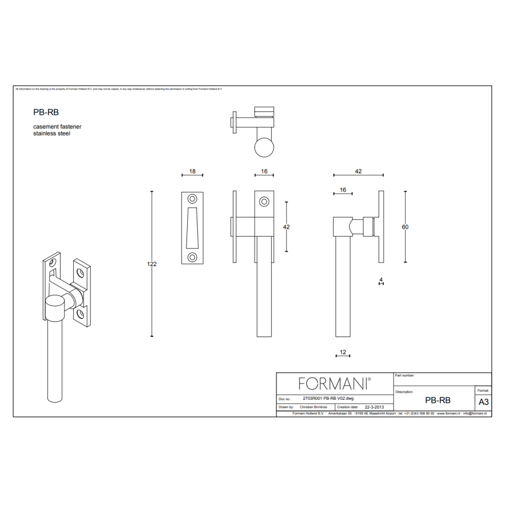 Tek. Raamboom PB-RB mat zwart Rechts - Formani 2703R001NMXX1 - Deurbeslag-en-meer