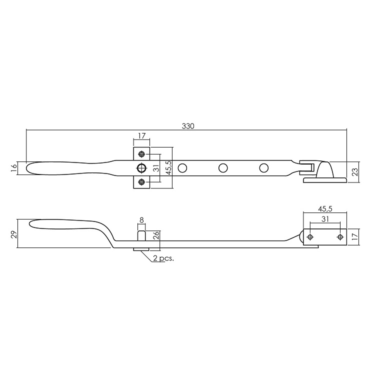 Tek. Raamuitzetter zwart met 2 stelpennen Intersteel 0023.561480 - Deurbeslag-en-meer.nl