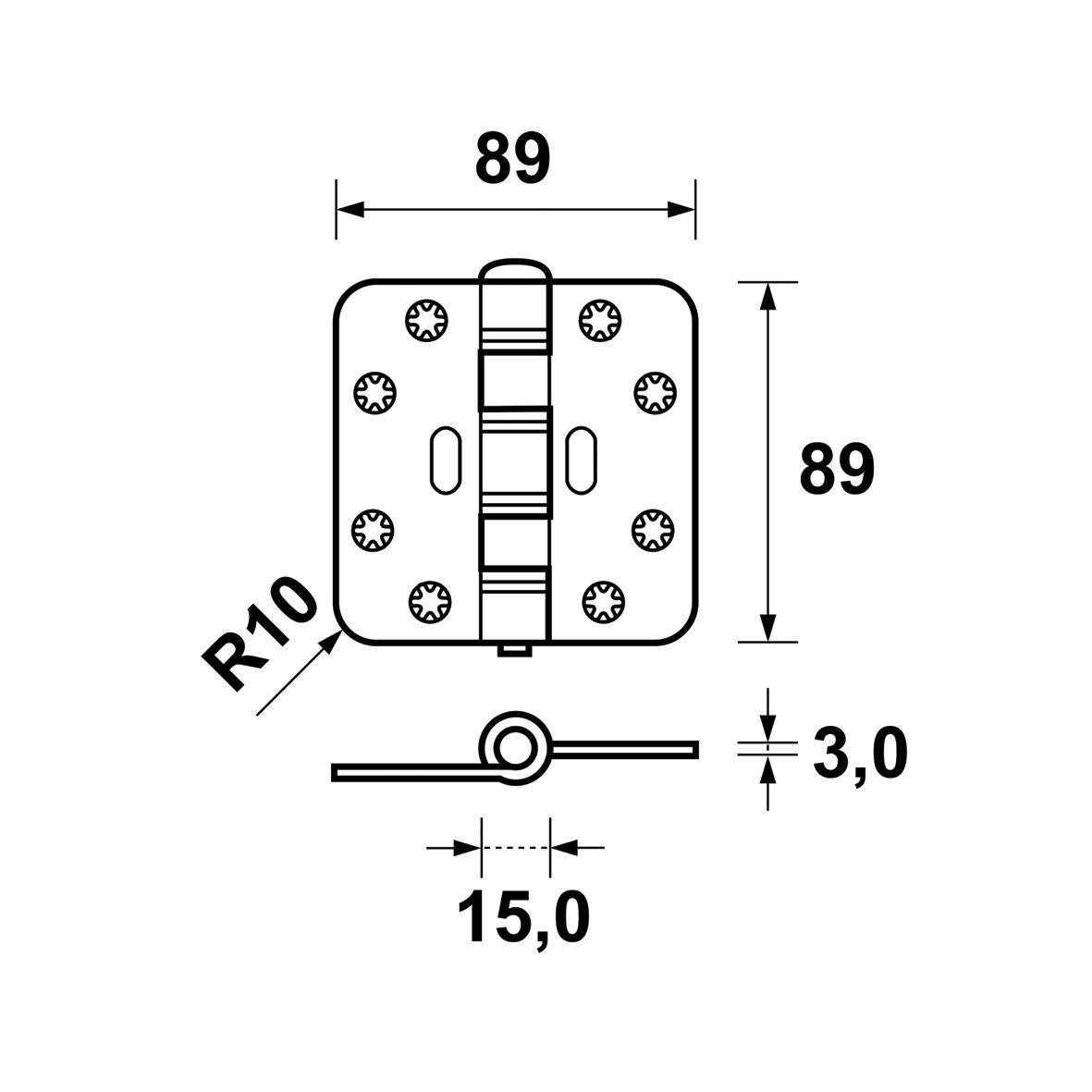 Tek. Scharnier easyfix 3mm 89x89mm RVS 16770981E AXA - Deurbeslag-en-meer.nl