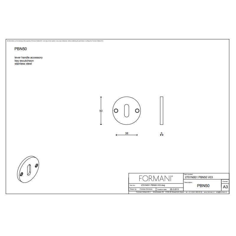 Tek. Sleutelrozet PBN50 PVD mat zwart - Formani 2701N001IZXX0- Deurbeslag-en-meer