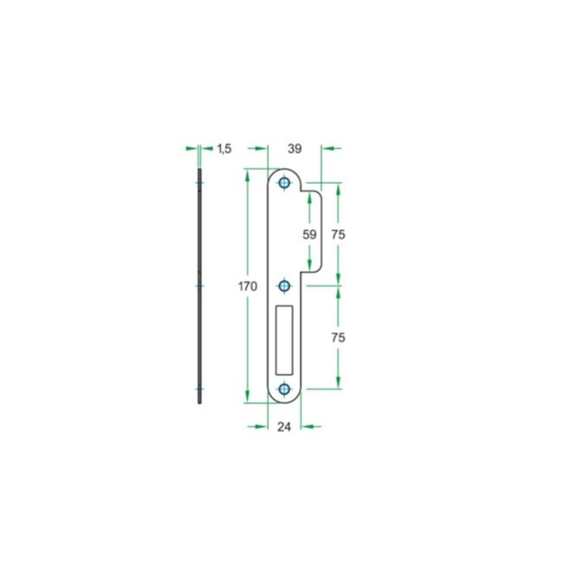 Tek. Sluitplaat Kast zwart afgerond links+rechts - Artitec U2060.DL-PC72.39-BL - Deurbeslag-en-meer