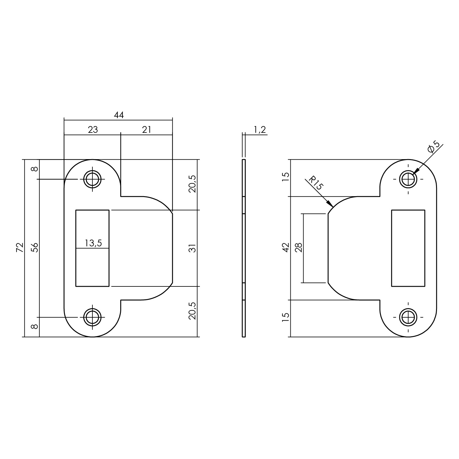 Tek. Sluitplaat RVS afgerond 1255 tbv loopslot 1200-serie Intersteel 0094.950907 - Deurbeslag-en-meer.nl