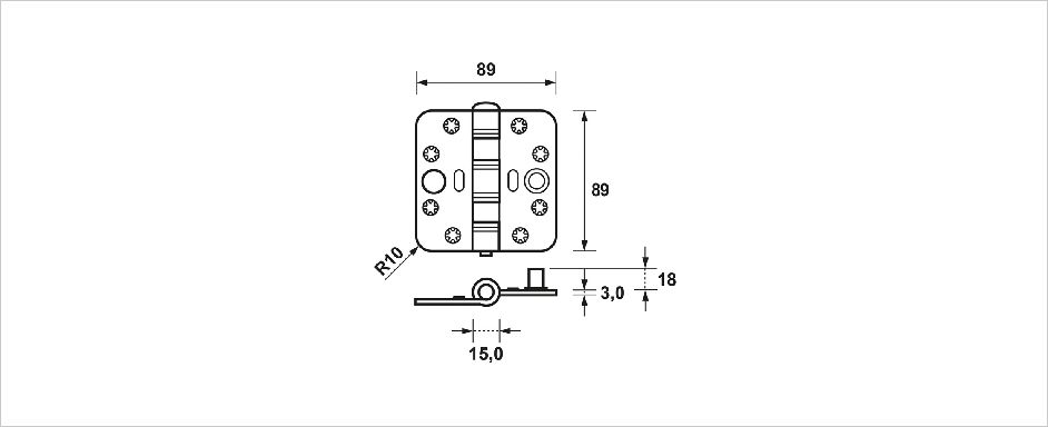 Tek. VEILIGHEIDSSCHARNIER EASYFIX 3MM 89X89MM ZWART 16870956E_01 - Deurbeslag-en-meer.nl