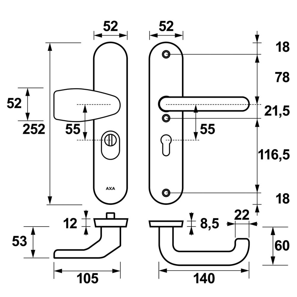 Tek. Veiligheidsbeslag Oval Wingknop zwart PC55 SKG3 U-kruk - AXA 6668491855U - Deurbeslag-en-meer