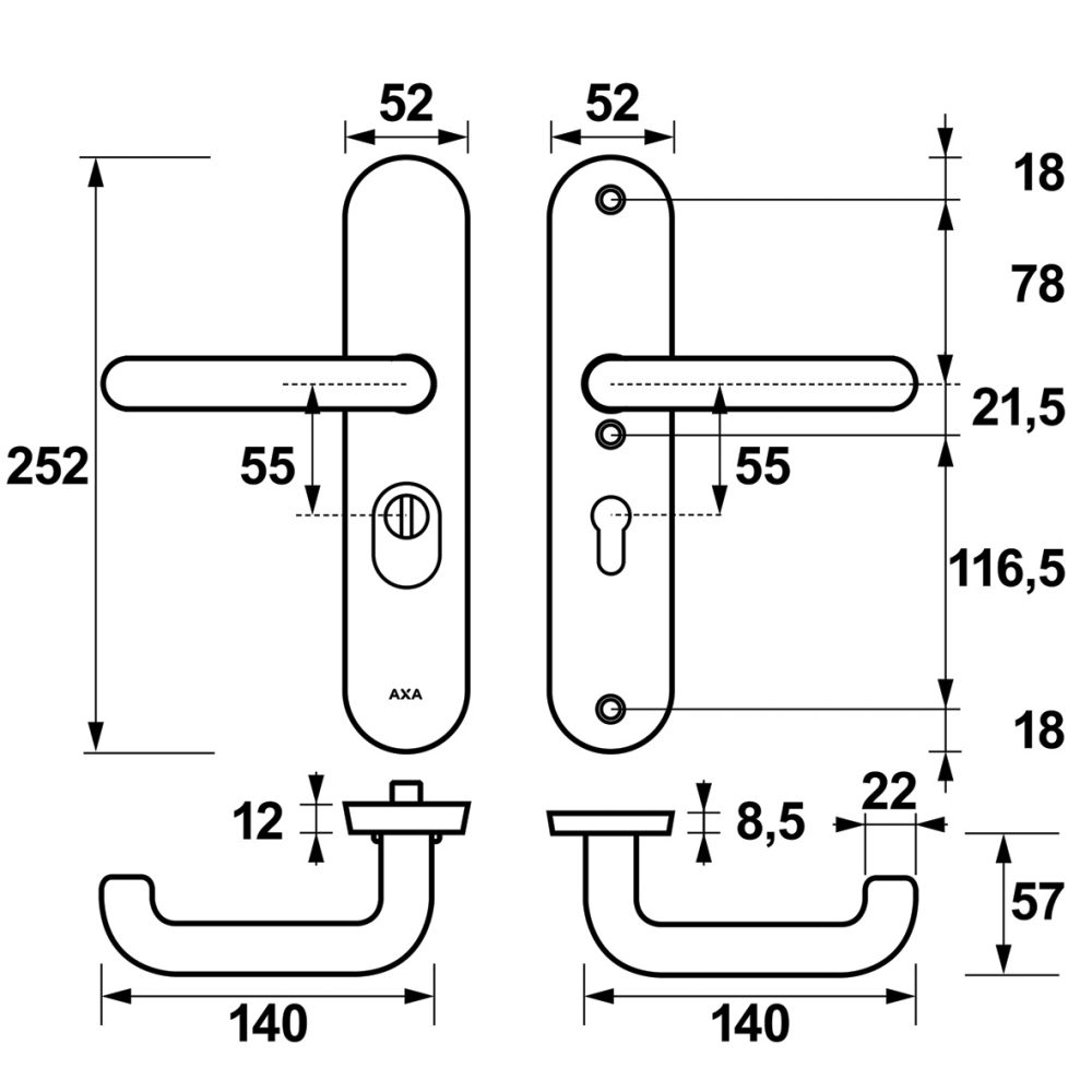 Tek. Veiligheidsbeslag Oval zwart PC55 SKG3 U-kruk - AXA 6668101855K - Deurbeslag-en-meer