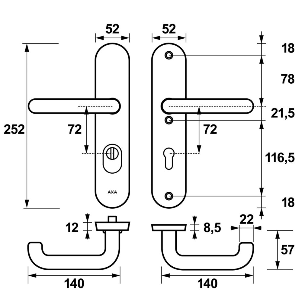 Tek. Veiligheidsbeslag Oval zwart PC72 SKG3 U-kruk - AXA 6668101872K - Deurbeslag-en-meer