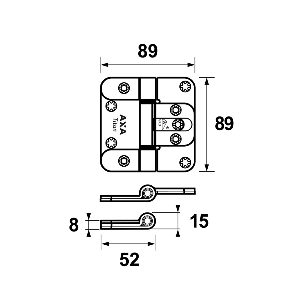 Tek. Veiligheidsscharnier titan 5mm 89x89mm Topcoat - Axa 17110923VE - Deurbeslag-en-meer