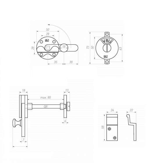 Tek. WC-overslag+haak PURE zwart 10420 Dauby 10420VO - Deurbeslag-en-meer.nl