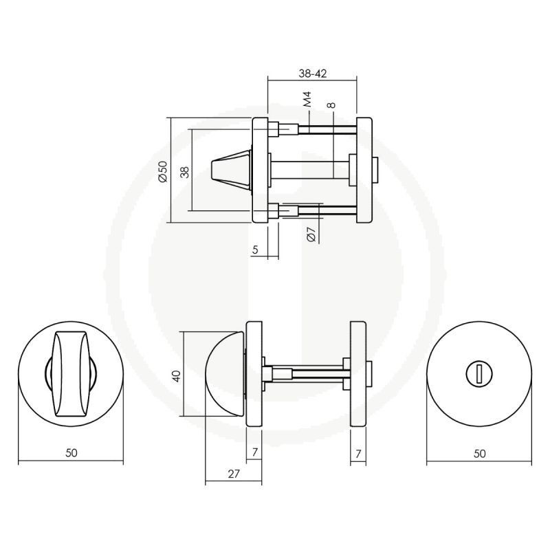 Tek. WC-sluiting rond verdekt aluminium F1 Intersteel 0082.309060 - Deurbeslag-en-meer.nl