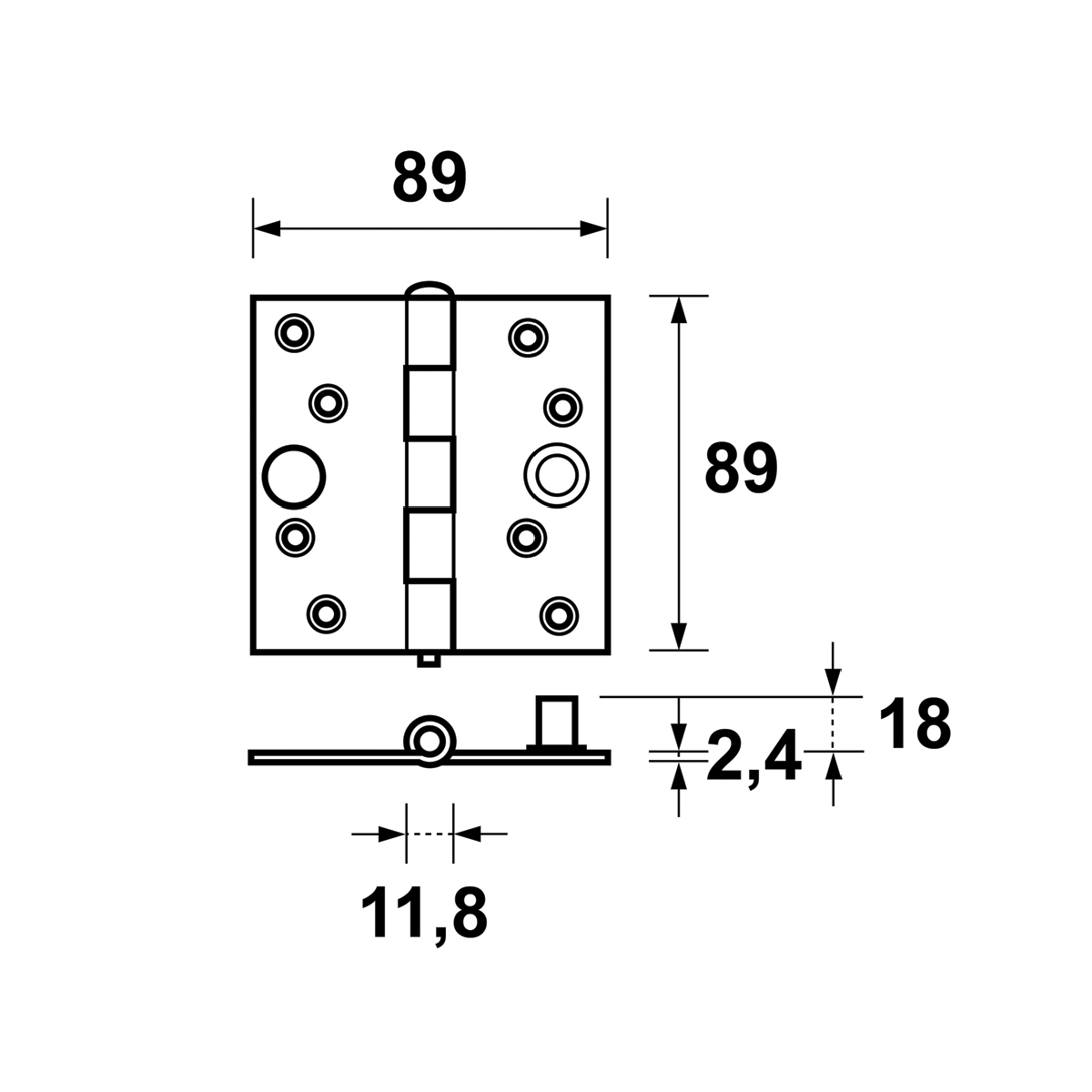 Tek,Veiligheidsscharnier verzinkt 89x89mm recht SKG3 - AXA 11132523V4 - Deurbeslag-en-meer