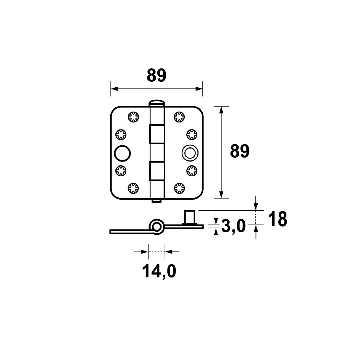 Tek. Veiligheidsscharnier Smart schijflager verzinkt 89x89mm met rondhoek SKG3- AXA 16470923VE- Deurbeslag-en-meer