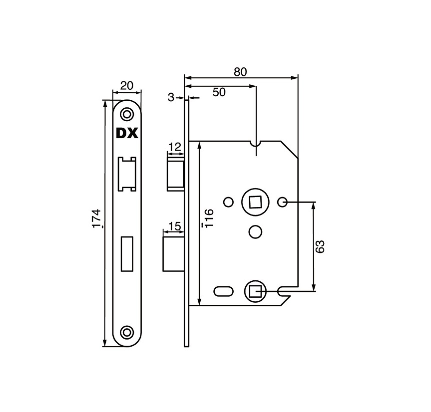 Deurbeslagset Blokmodel WC63/8mm Zwart