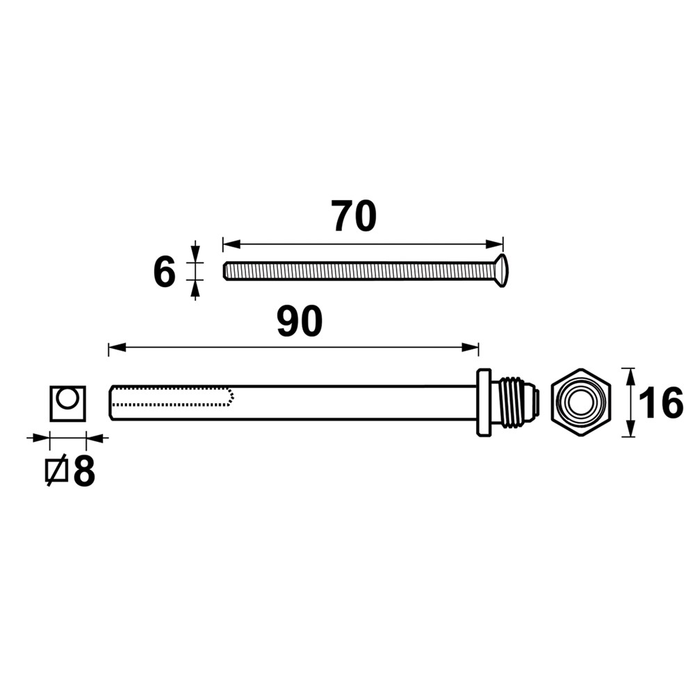 Wisselstift + Boutenset t.b.v. AXA Veiligheidsbeslag (voor deurdikte 54mm)