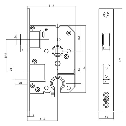 tek. Veiligheidsslot SKG2 profielcilindergat 55 mm met rechthoekige voorplaat 25 x 174 mm -Intersteel 0094.955229 -Deurbeslag-en-meer.nl