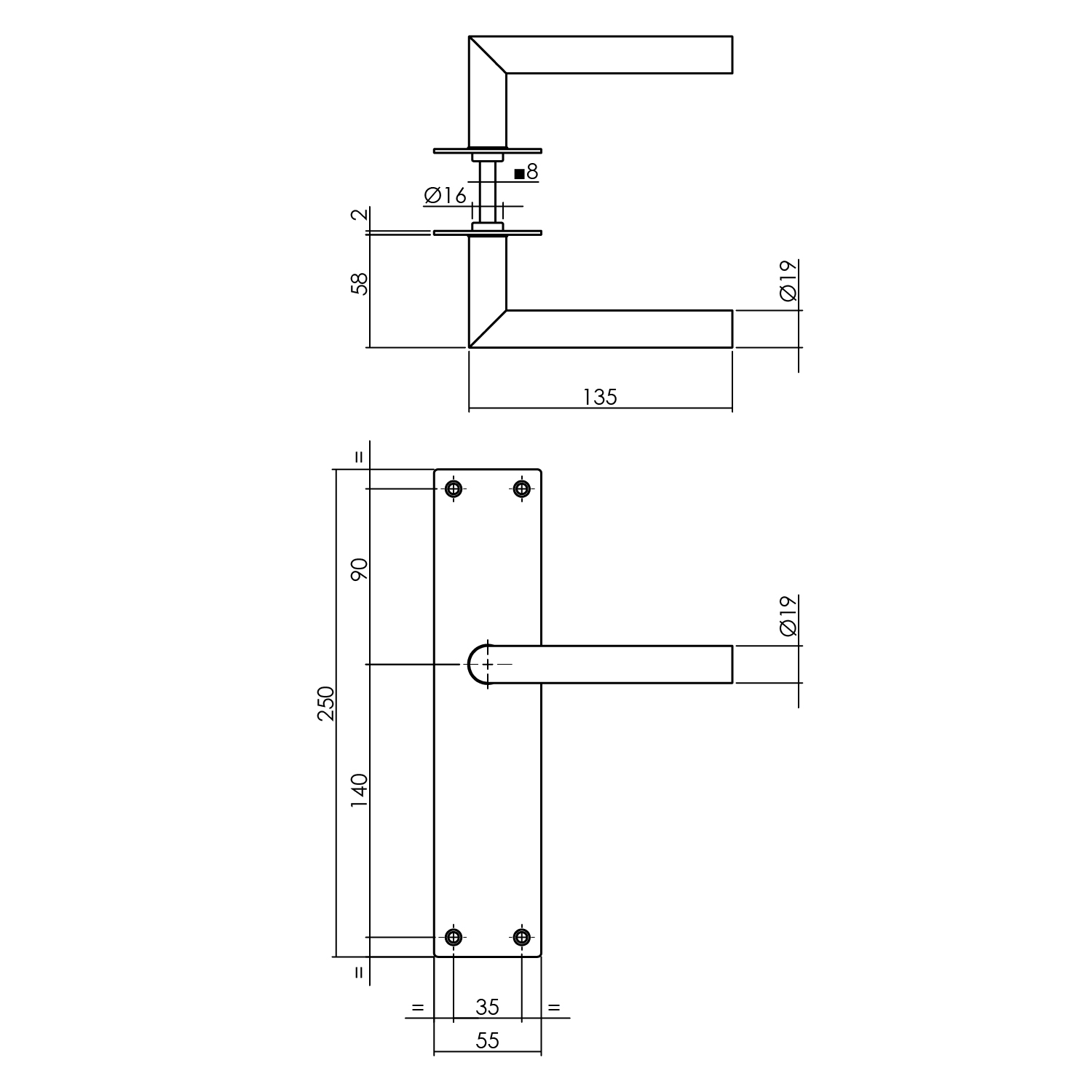 tek. Deurkruk Jura met schild blind RVS geborsteld -Intersteel 0035.058311 -Deurbeslag-en-meer.nl