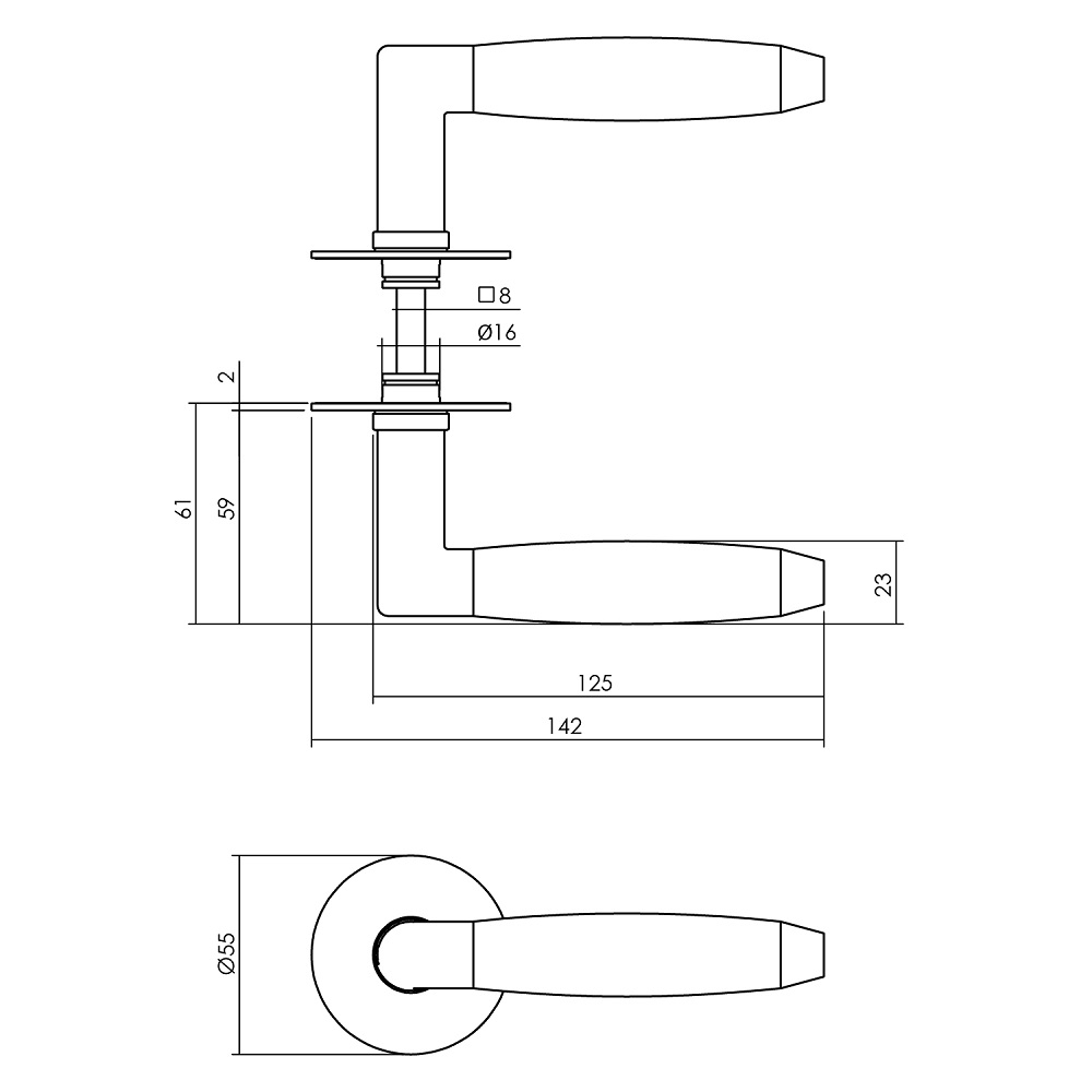 Deurkruk Combinatie met zelfklevend rozet ø55x2 mm rvs geborsteld - Deurbeslag-en-meer.nl