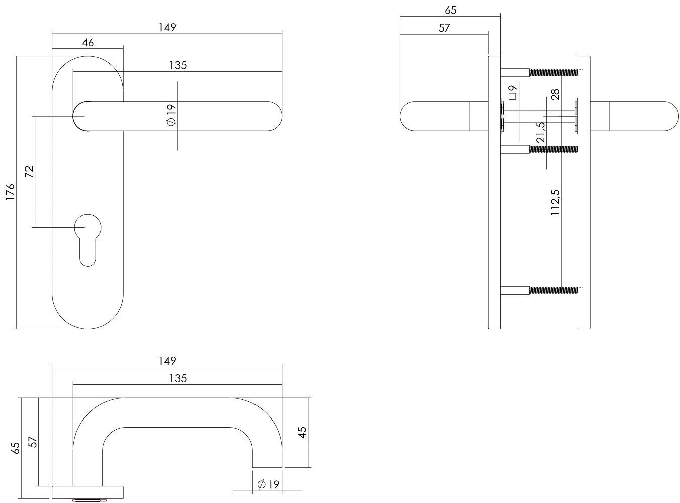 tek. Kruk brandvertragend op schild profielcilindergat 72mm RVS -Intersteel 0035.077536 -Deurbeslag-en-meer.nl