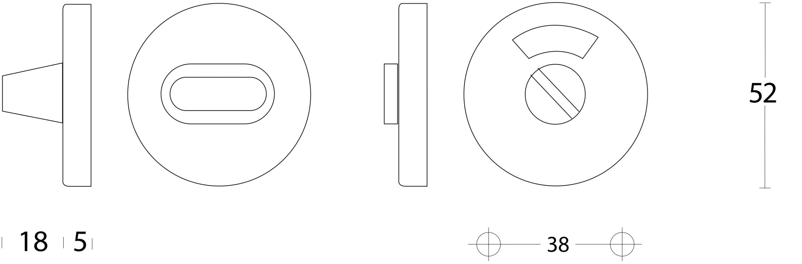 Rozet toilet-/badkamersluiting rond 53x5mm verdekt rvs geborsteld 8mm-Deurbeslag-en-meer.nl