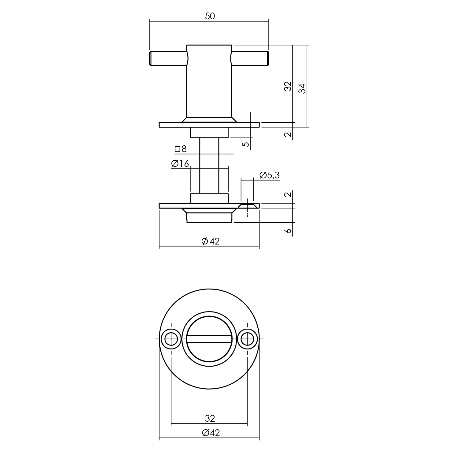 Rozet toilet-/badkamersluiting rond 42x2mm schroefgat rvs geborsteld-Deurbeslag-en-meer.nl