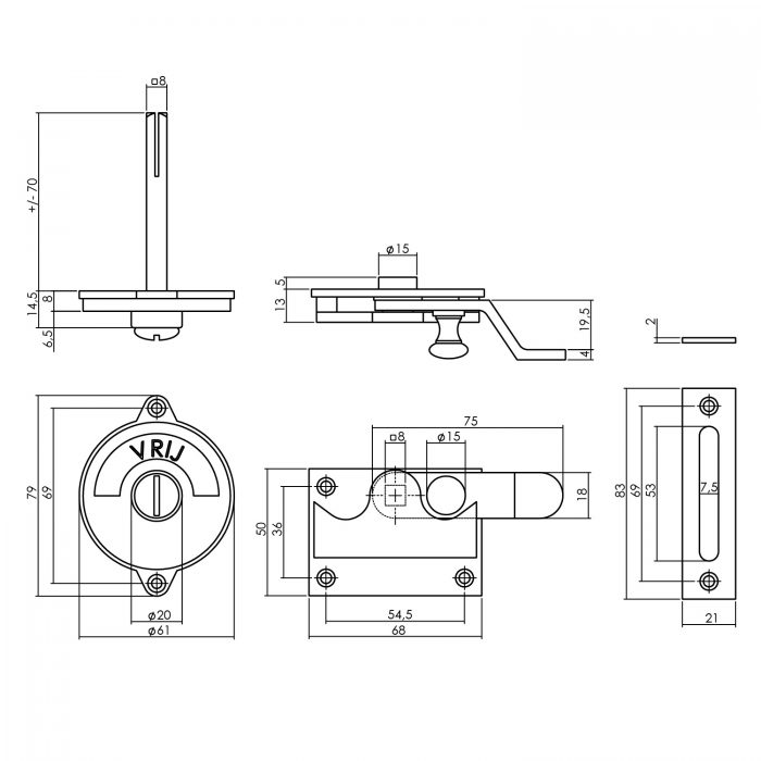 tek. WC-overslag met bocht messing ongelakt -Intersteel 0010.370005 -Deurbeslag-en-meer.nl