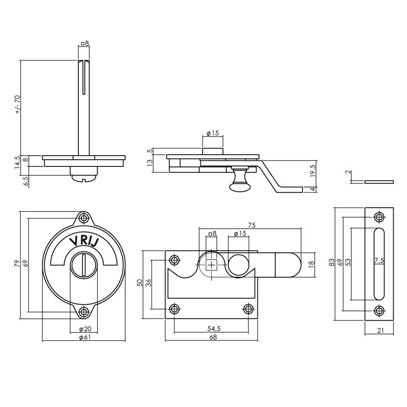 tek. WC-overslag met bocht messing gelakt -Intersteel 0013.370005 -Deurbeslag-en-meer.nl