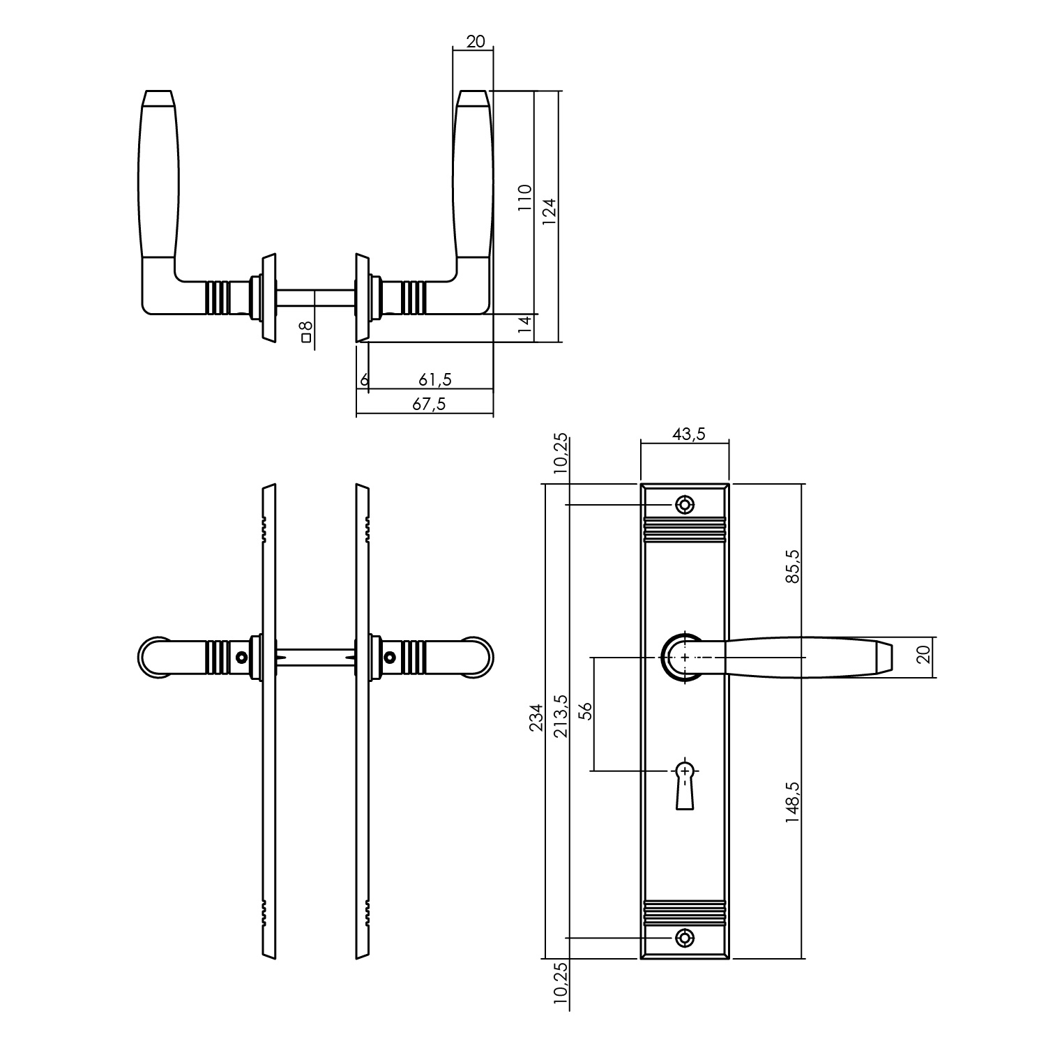 tek. Deurkruk Ton Basic met schild sleutelgat 56mm nikkel -Intersteel 0018.023824 -Deurbeslag-en-meer.nl