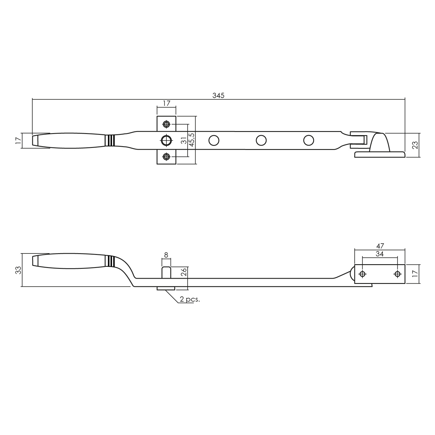 tek. Raamuitzetter Ton met stelpennen nikkel/ebbenhout -Intersteel 0018.561481 -Deurbeslag-en-meer.nl