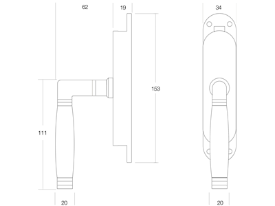 tek. Krukespagnolet Ton 222 rechts nikkel/ebbenhout - Intersteel 0018.562060b -Deurbeslag-en-meer.nl