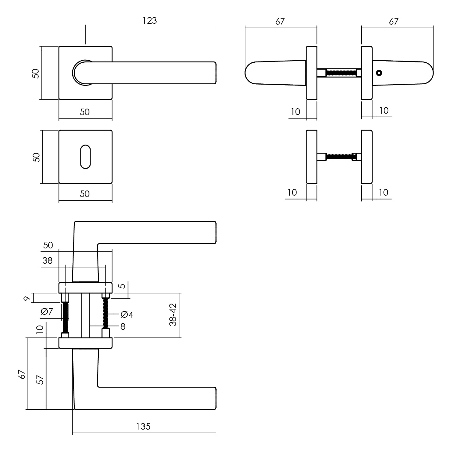 tek. Kruk Broome met vierkant sleutelrozet zwart -Intersteel 0023.005803 -Deurbeslag-en-meer.nl