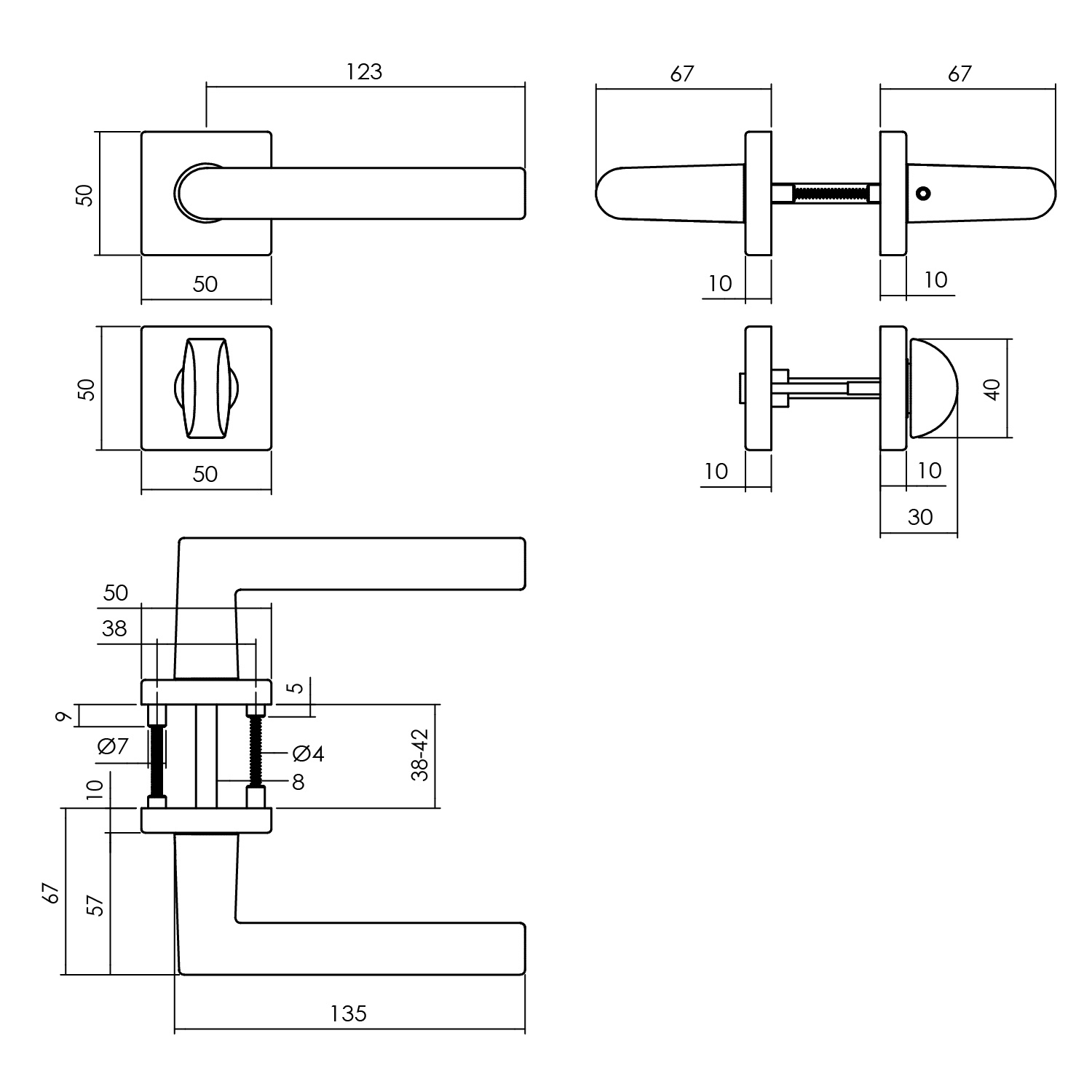 tek. Kruk Broome met vierkant toiletgarnituur zwart -Intersteel 0023.005810 -Deurbeslag-en-meer.nl