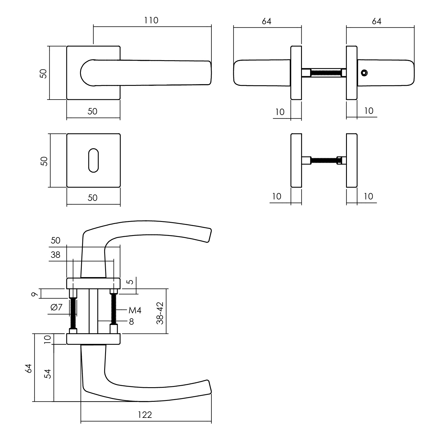 tek. Deurkruk Denham met vierkant sleutelrozet zwart -Intersteel 0023.005903 -Deurbeslag-en-meer.nl