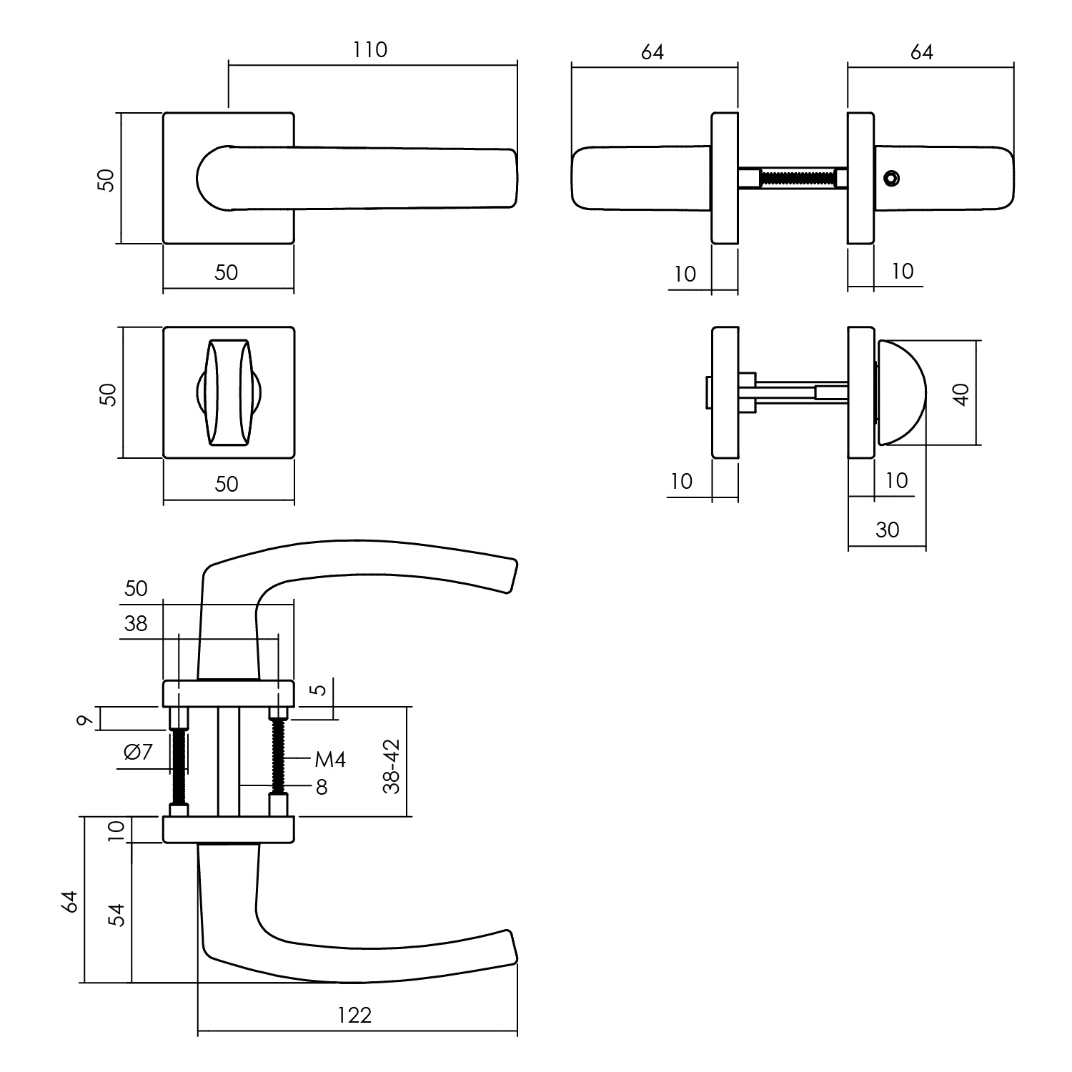 tek. Deurkruk Denham met vierkant toiletgarnituur zwart -Intersteel 0023.005910 -Deurbeslag-en-meer.nl