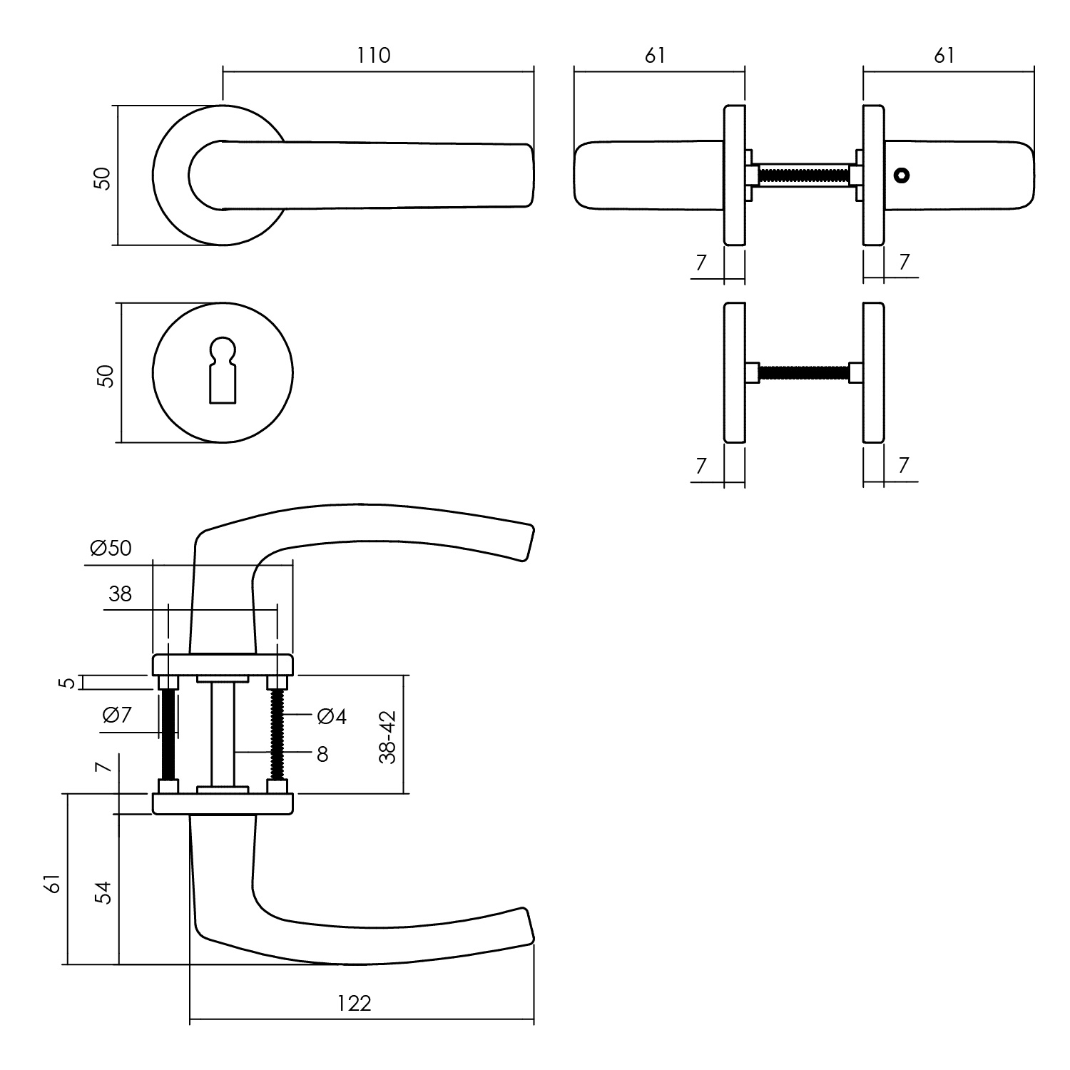 tek. Deurkruk Denham zwart met rond sleutelrozet -Intersteel 0023.006003 -Deurbeslag-en-meer.nl