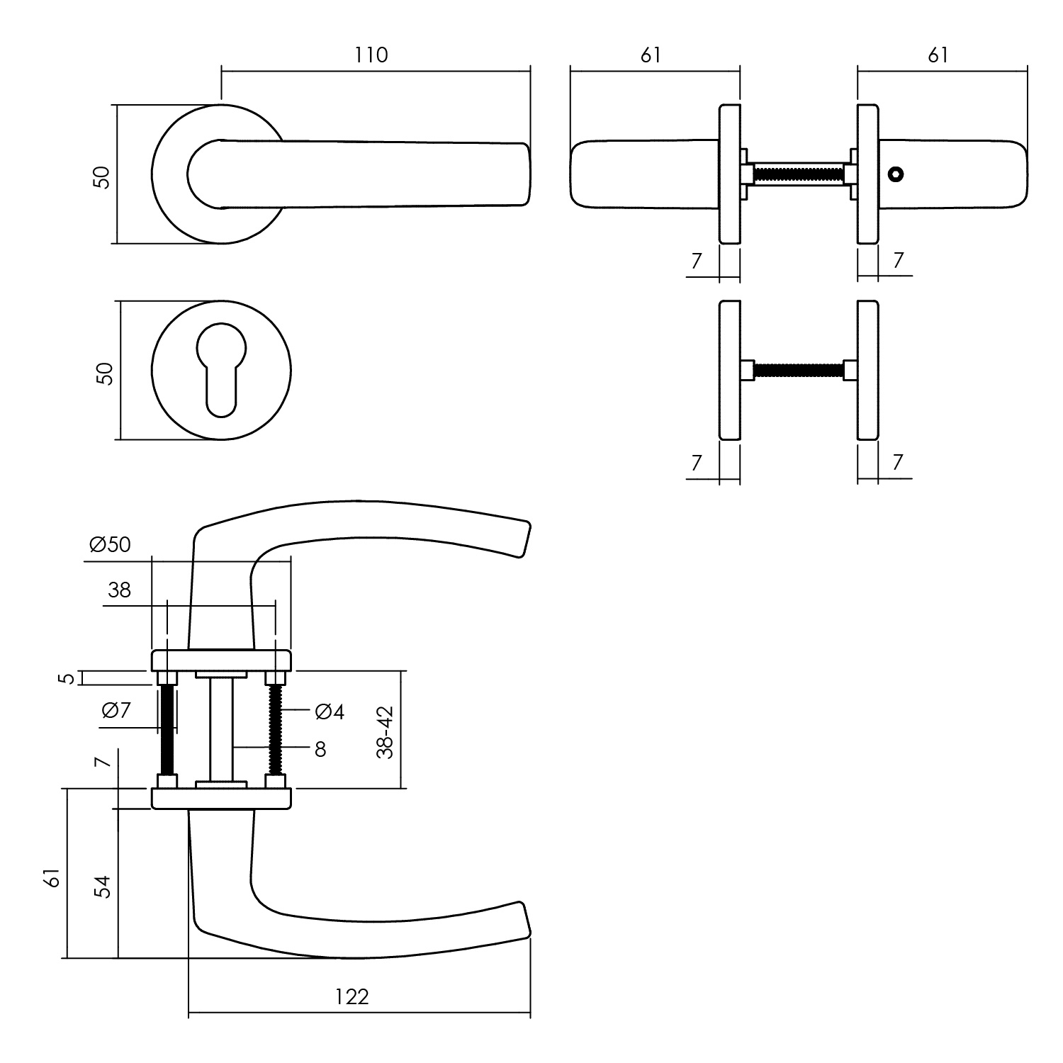 tek. Deurkruk Denham zwart met rond cilinderrozet -Intersteel 0023.006005 -Deurbeslag-en-meer.nl