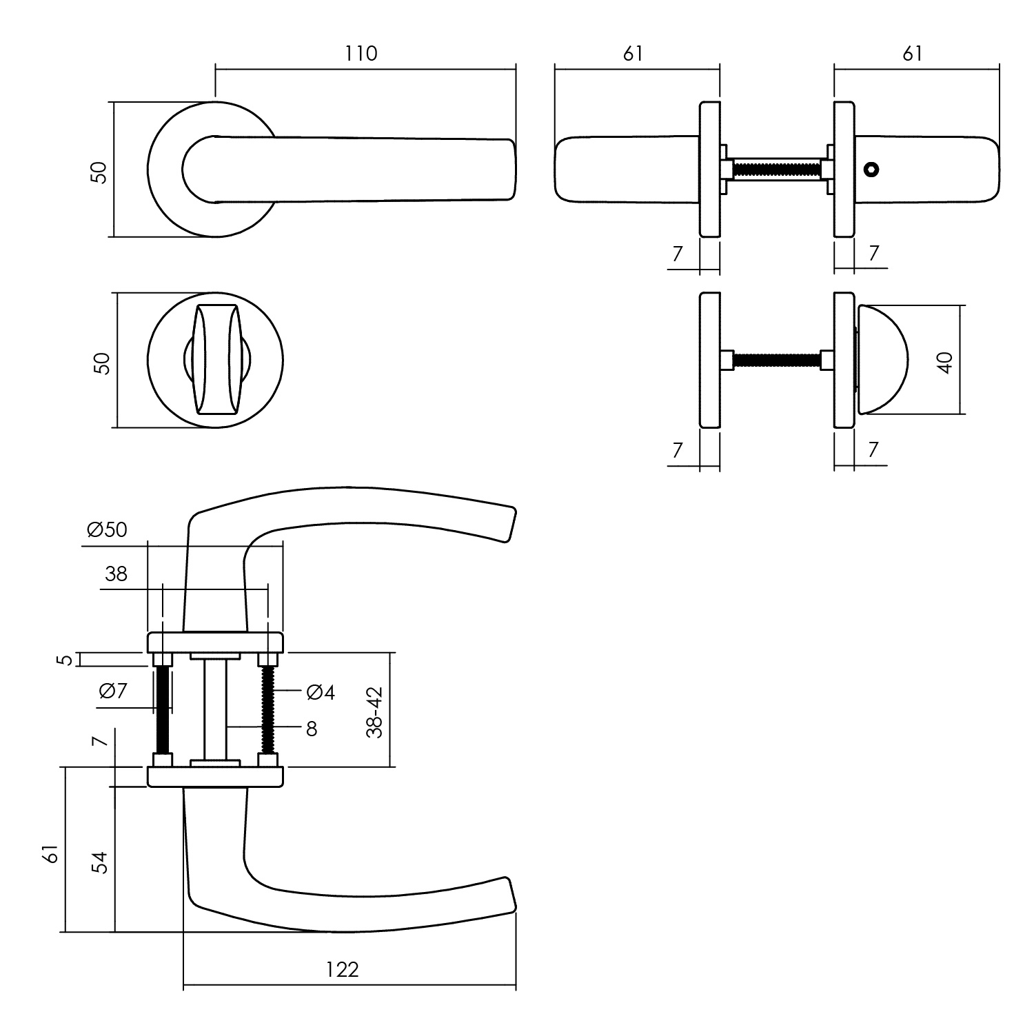 tek. Deurkruk Denham zwart met rond toiletgarnituur -Intersteel 0023.006010 -Deurbeslag-en-meer.nl