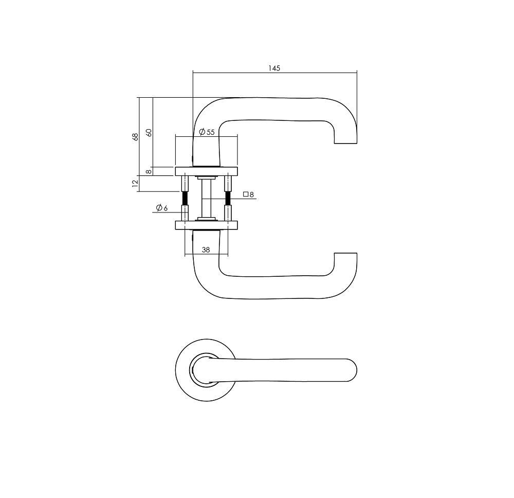 Deurkruk Rond op rozet Ø55x8 mm aluminium zwart