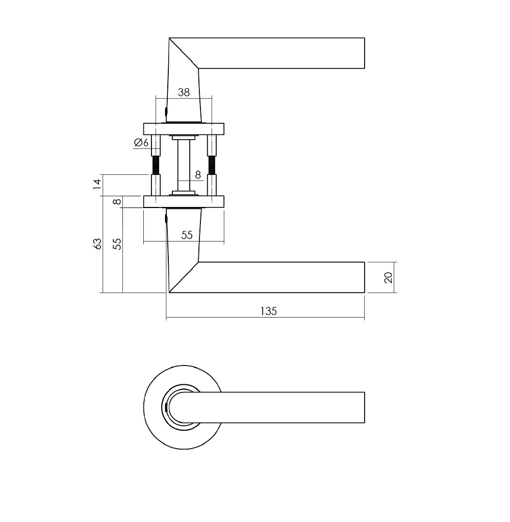 Deurkruk Hoek 90° op ronde rozet Ø55x8 mm aluminium zwart