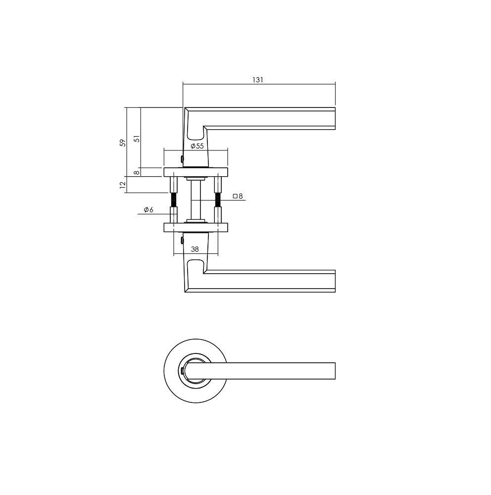 Deurkruk Hoek 90°-vlak op rozet Ø55x8 mm aluminium zwart