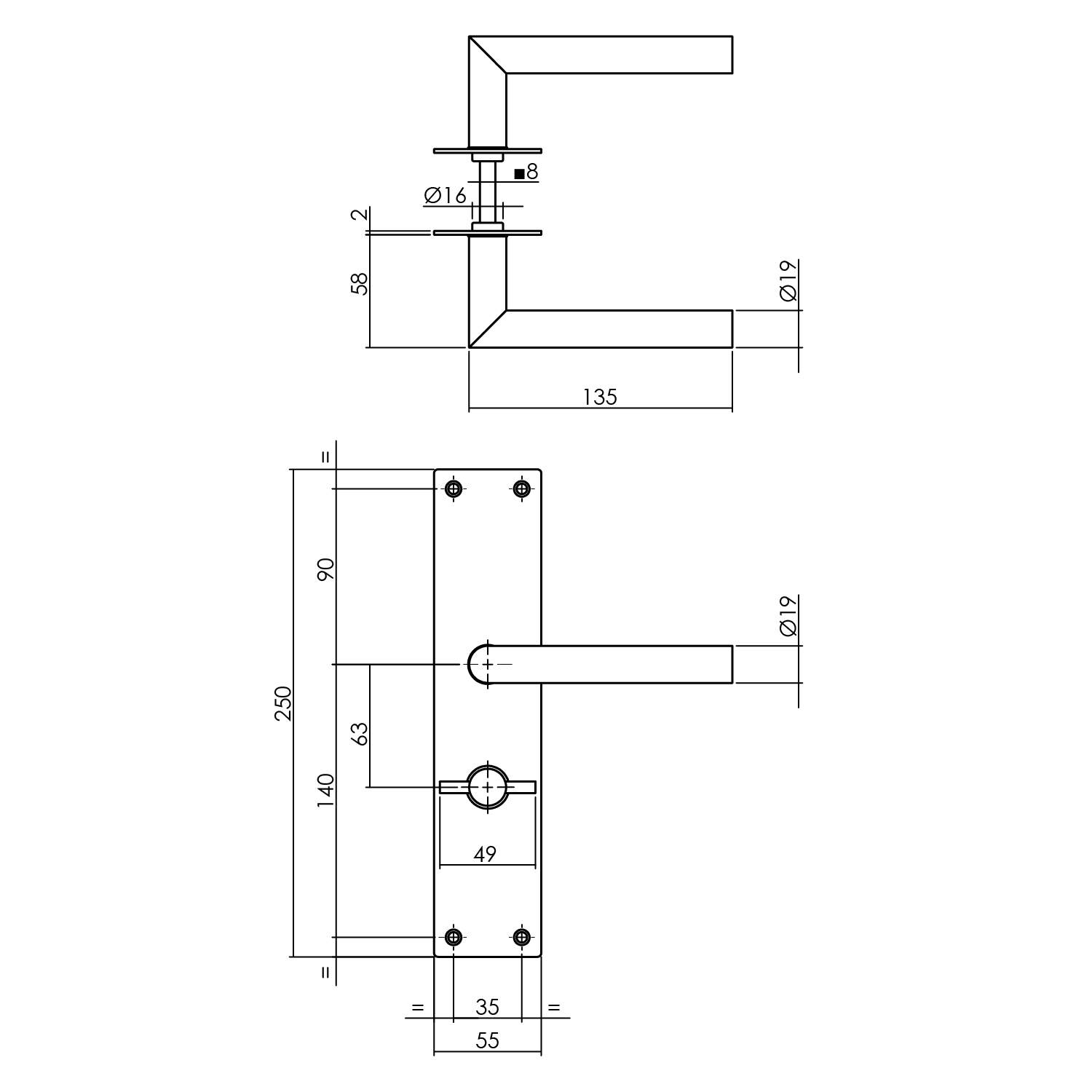 Tek. Deurkruk Jura mat zwart op schild met sluiting WC63/8 - Intersteel 0023.058365 - Deurbeslag-en-meer.nl