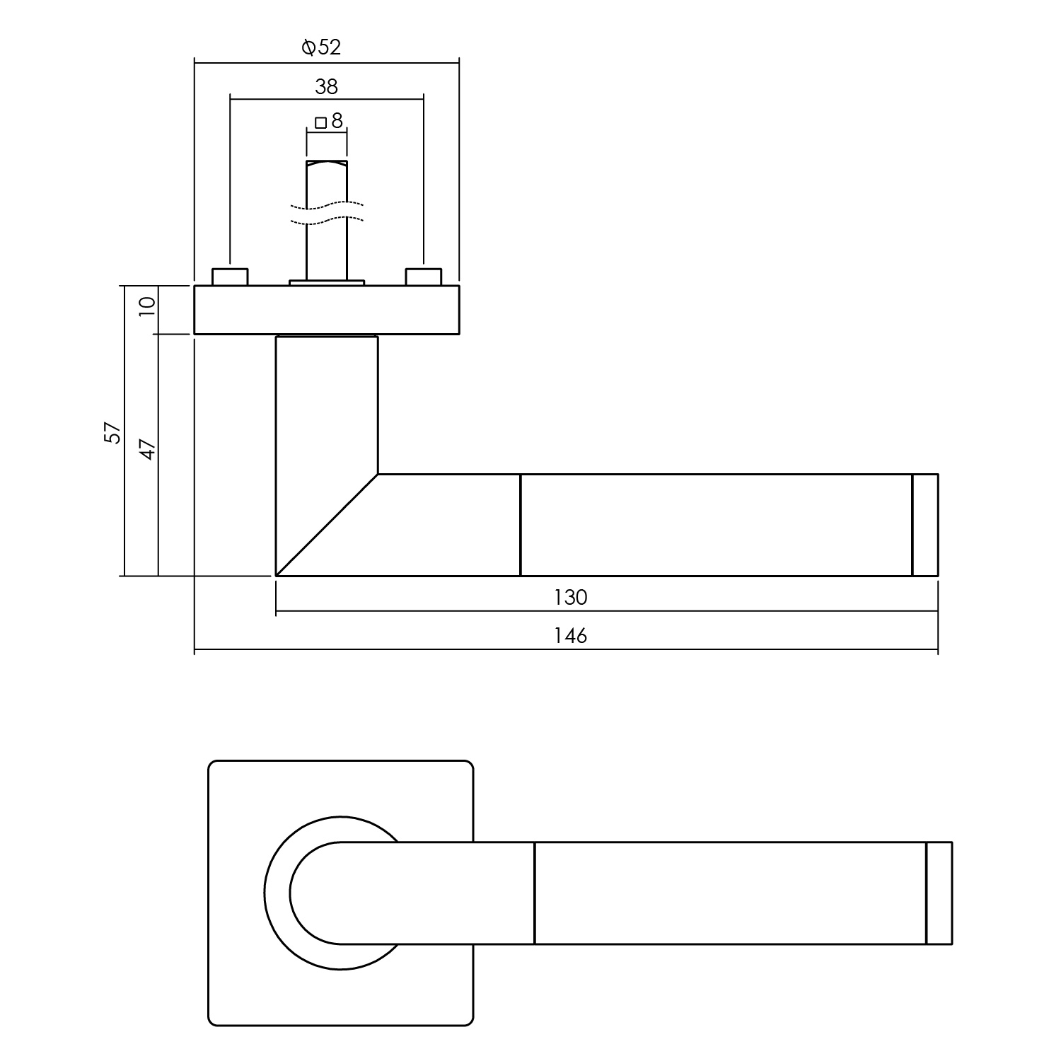 tek. Deurkruk Bastian op rozet 55x55x10 mm zwart -Intersteel 0023.170702 -Deurbeslag-en-meer.nl